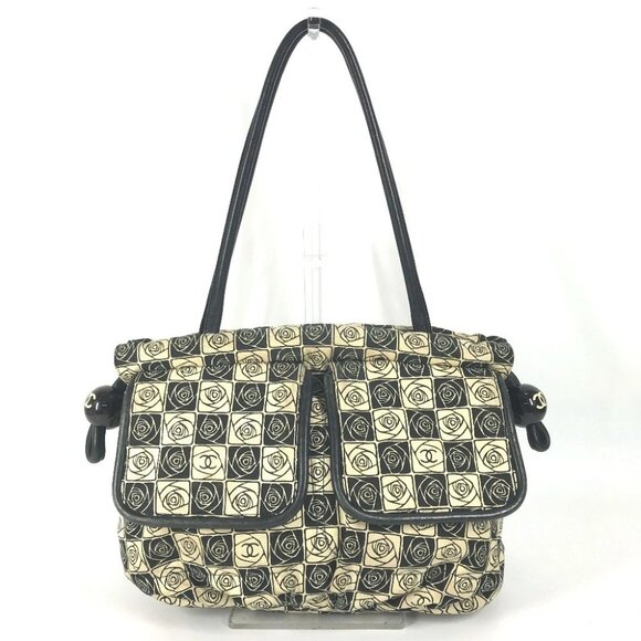 CHANEL Coco ball Camellia CC CC Mark Shoulder Bag Tote Bag Canvas Black/White - Picture 1 of 16